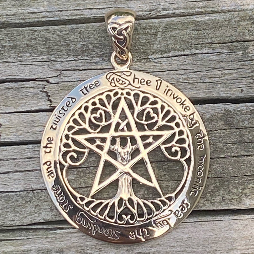 Large Cut out World Cosmic Tree of Life Pentacle Pendant in Bronze